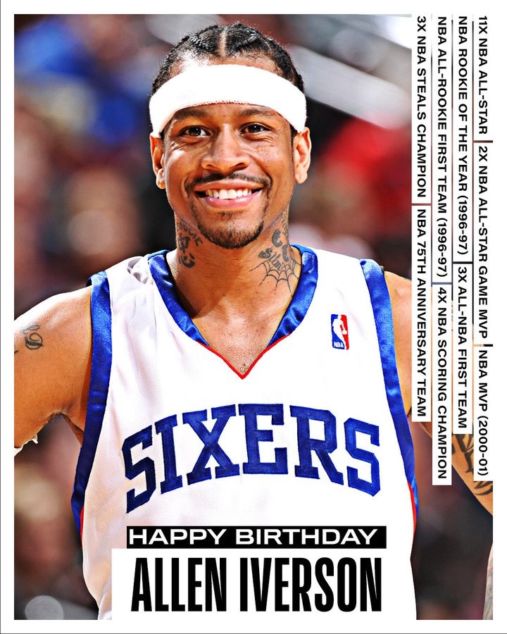 3次一陣&4屆得分王&11屆全明星&01年MVP！艾弗森50歲生日快樂??