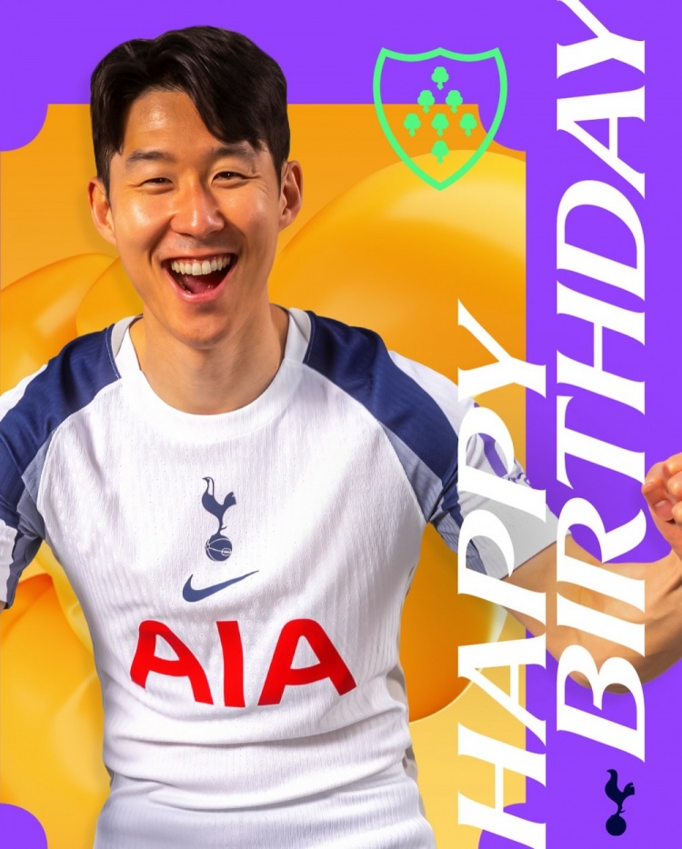 熱刺官方祝孫興慜33歲生日快樂(lè)，效力10年出戰(zhàn)454場(chǎng)173球101助