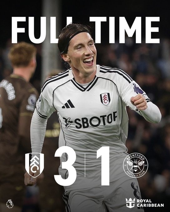 英超富勒姆3-1布倫特福德，伊沃比傳射、哈里-威爾遜破門(mén)